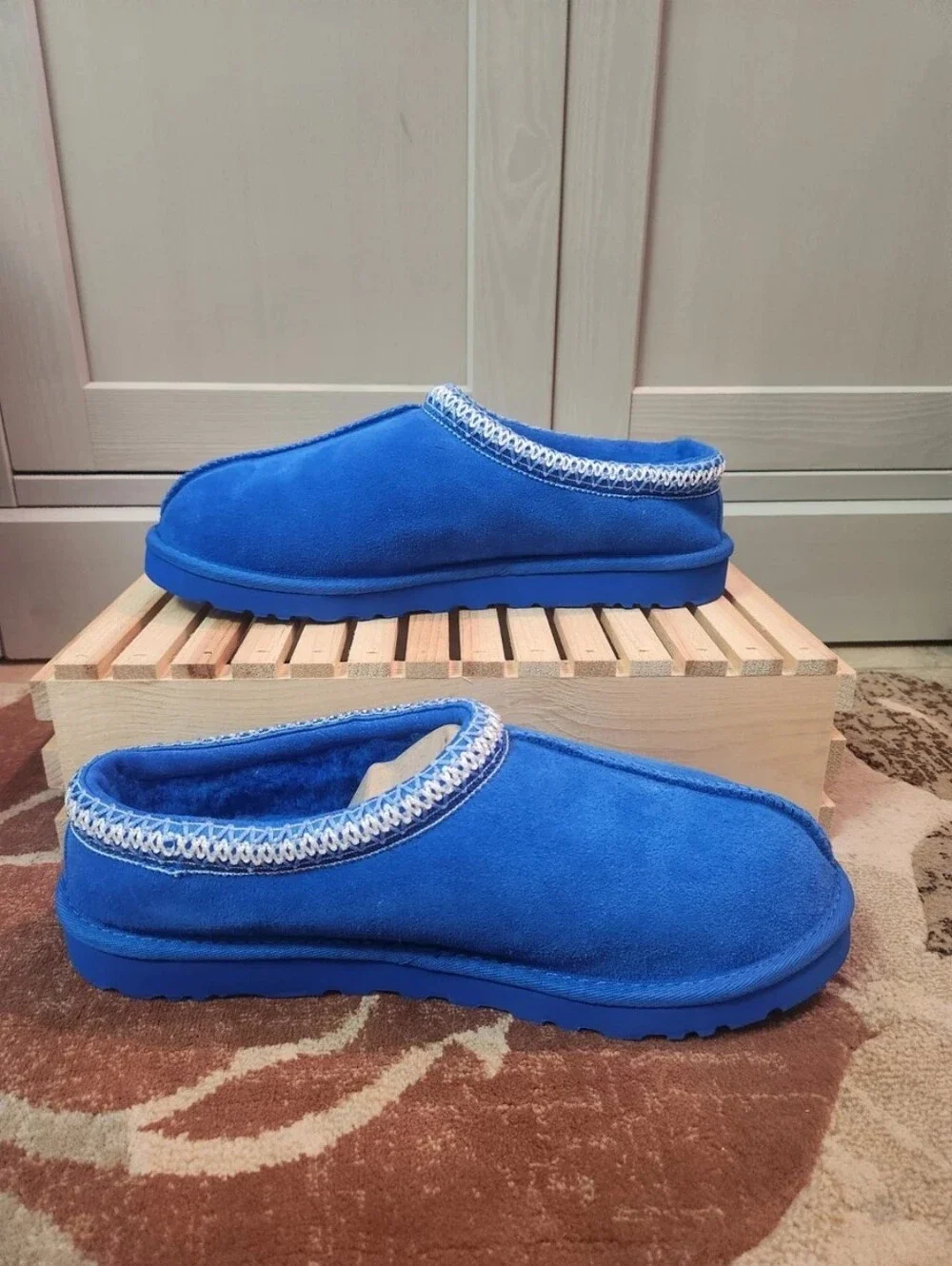 UGG TASMAN DIVE BLUE SUEDE SHEEPSKIN BRAIDED CLASSIC SLIPPERS MENS 6 WOMENS 8